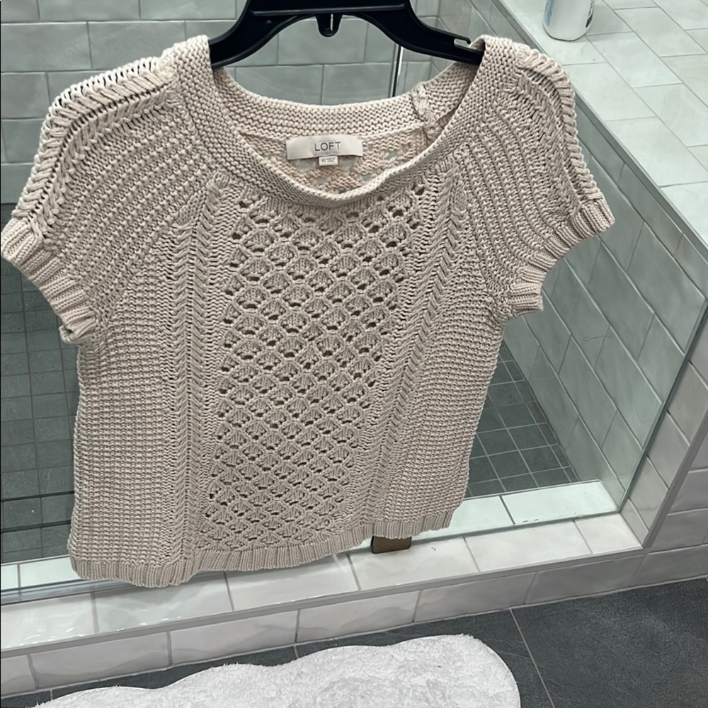 LOFT Cream Knit Short Sleeve Top